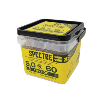 ForgeFix Spectre Advanced Countersunk Wood Screws (Zinc Yellow Passivated) - 5.0 x 60mm (500 Pack Tub) (SPE560YT)