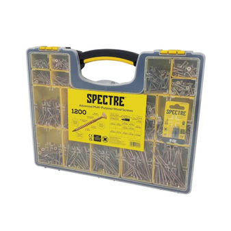ForgeFix Spectre Advanced Countersunk Wood Screws (Zinc Yellow Passivated) - Assorted Organiser Box (1200 Piece) (OPSPE1200Y)