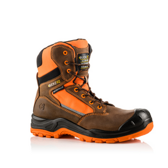 Buckler Buckz Viz S3 HRO SRC Waterproof High Leg Lace / Zipper Safety Boots - UK 10 / EU 44 (Orange & Brown) (ZBVIZ1ORBR-10)