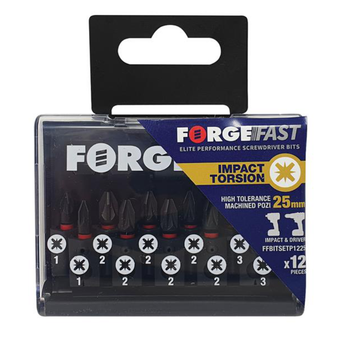 ForgeFix ForgeFast Pozidriv Impact Driver Bit Set (12 Piece) (FORFFBSPZ12)