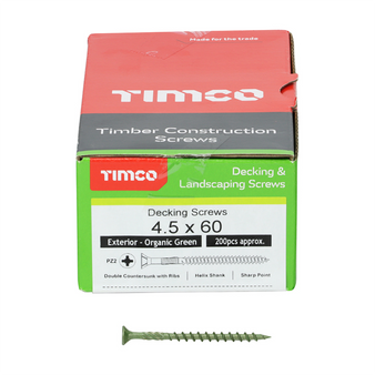 Timco Double Countersunk Decking Screws (Green) - 4.5 x 60mm (200 Pack Box) (60TDECK)