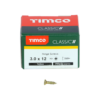 Timco Classic Countersunk Multi-Purpose Hinge Screws (Yellow) - 3 x 12mm (200 Pack Box) (30012CLAH)