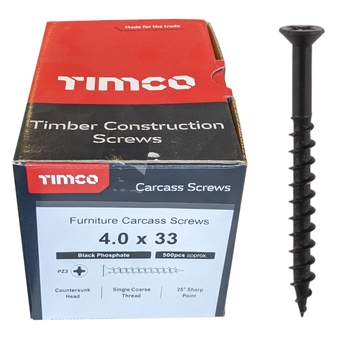 Timco Black Furniture Carcass Screws - 4 x 33mm (500 Pack) (40033CARC)