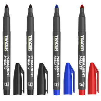 Tracer Construction Permanent Markers - Black Blue Red (4 Pack) (APMK1)