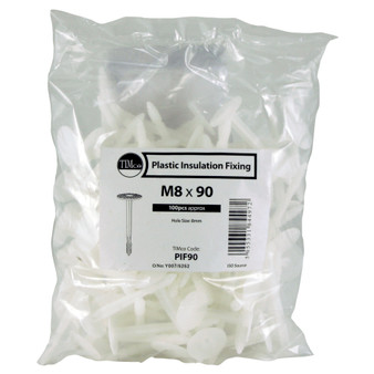 TIMco Plastic Insulation Fixings - White 8.0 x 130mm - 100 Pack (PIF130)