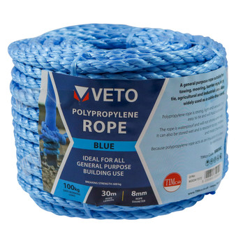 TIMco Veto Blue Polypropylene Rope - Coil 8mm x 30m (BR830C)