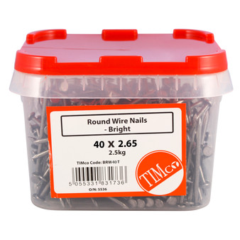 TIMco Round Wire Nails - Bright (65 x 3.35mm) 2.5kg Tub (BRW65T)