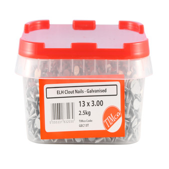 TIMco Extra Large Head Clout Nails - Galvanised (30 x 3.00mm) 2.5kg Tub (GEC30T)