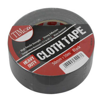 TIMco Cloth Tape Black 50m x 50mm (HDCTBLACK)