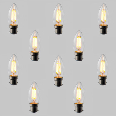 Pack of 10 Candle C35 LED Filament Bulbs - B22 - 400lm - 2700K Very Warm White - Dimmable - TL-C35-4D_B22_ON__98087__18749__22173.jpg