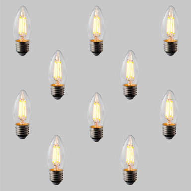 Pack of 10 Candle C35 LED Filament Bulbs - E27 - 400lm - 2700K Very Warm White - Dimmable - TL-C35-4D_E27_ON__86996__72689__24207.jpg