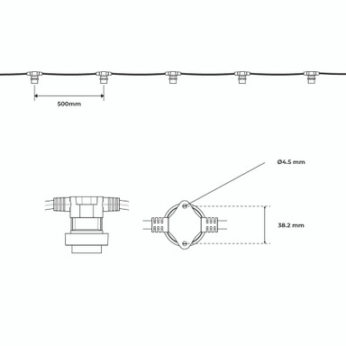 Pro Series IP65 Water Resistant Connectable Festoon String Kit, 500mm Spacing with LED Bulbs