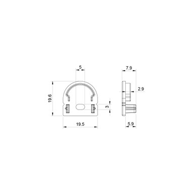 Pack of 4 Domed Black End Caps for Surface Mounted LED Aluminium Channel 20mm x 16mm - 2016OD-ENDCAP__30929.jpg