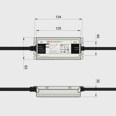 Mean Well XLG Series 24V Constant Voltage LED Driver 96W, IP67 - XLG-100-24_Dims__33344.jpg