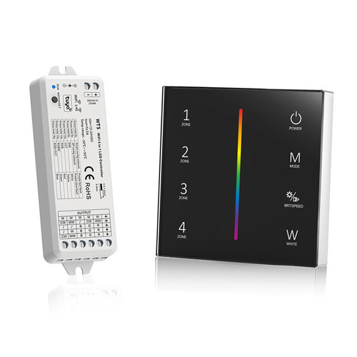Battery Powered RGB/RGBW Wall Plate Black + 5-in-1 Receiver Bundle - 4 Zone