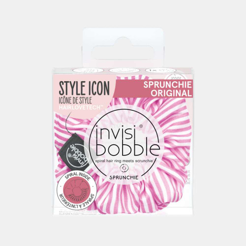 Sprunchie Stripes Up – Elastico in tessuto con spirale interna Rosa e Bianco Zebrato