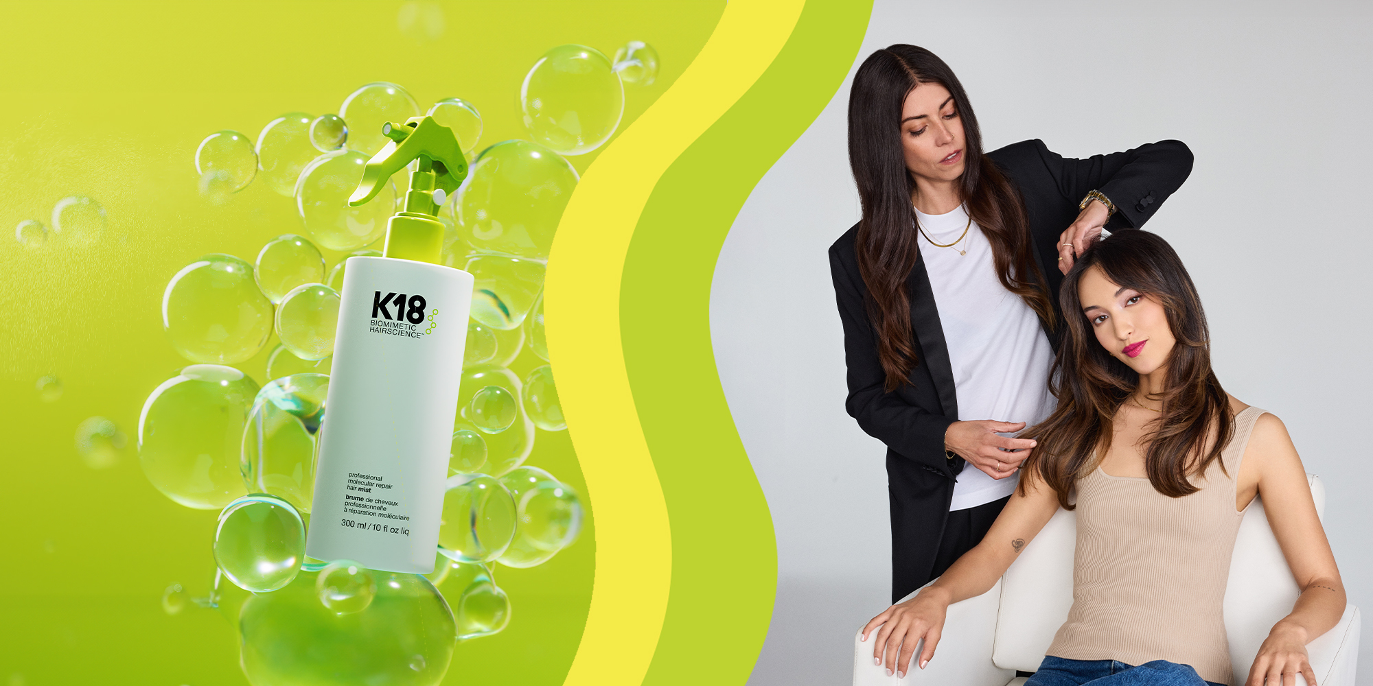 Parrucchiera professionale applica K18 su cliente in salone