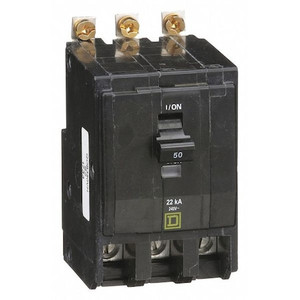 Miniature Circuit Breaker, QOB Series, 50A, 3 Pole, 120/240V AC, 22kA at 120/240V AC - QOB350VH