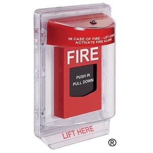 Pull Station Cover with Horn, Polycarbonate, Wall Mount, Red/Clear, 3 3/16 in Depth, 6 13/16 in Wide - STI-1100