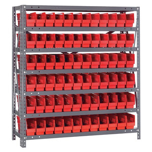 Steel Shelving with plastic bins - 1239-100RD Steel Shelving with plastic bins - 1239-100RD