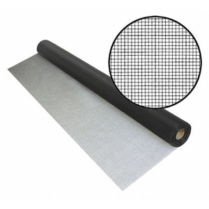 Door and Window Screen, Fiberglass, 48 in W, 100 ft L, 0.007 in Wire Dia, Black - 3039018