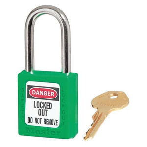 Lockout Padlock, Keyed Different, Thermoplastic, Standard Body, Steel, Green, Pack of 6 - 410S6GRN