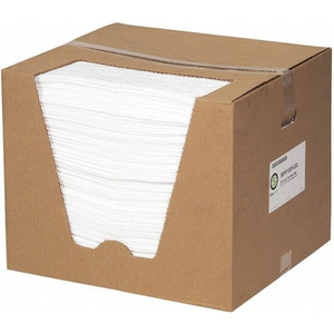 Absorbent Pad, 15 in W x 19 in L, Absorbs 26.3 gal. per Pkg, Oil, White, Dispenser Box, 100 Pack - WPF100H-BX
