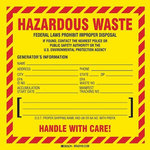 Hazardous Waste Label, 6 In. W, PK100 - 121151