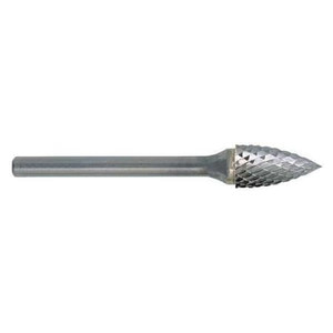 Carbide Bur, 1849 SG-5L6 CLE-SG Pointed Tree Bur Double Cut 1/2"x1/4" Hardened Steel Shank - C17840