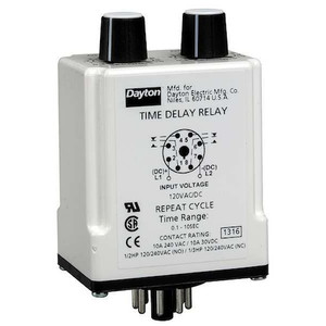 Time Delay Relay, 12VDC, 10A, DPDT, 9 sec. - 24EP30