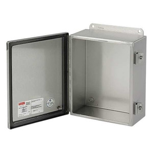 304 Stainless Steel Electrical Enclosures, 10 in H, 4 in D, 8 in W, NEMA 4X, Hinged - A1008CHNFSS
