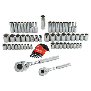 1/4", 3/8" Drive Socket Set Metric, SAE 63 Pieces 1/8 in to 3/4 in, 5 mm to 18 mm , Full Polish - J47163
