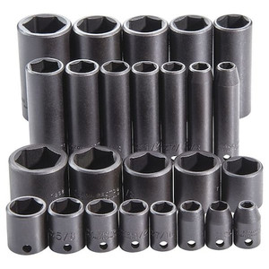 Impact Socket Set, 3/8 in Drive Size, SAE, Black Oxide, 25-Piece - J72125