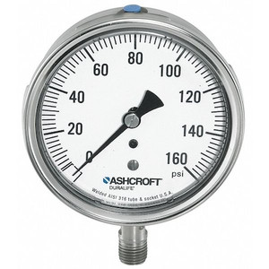 Pressure Gauge, 0 to 300 psi, 1/4 in MNPT, Stainless Steel, Silver - 351009SWL02L300#