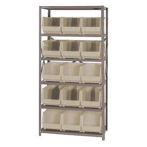 Steel Bin Shelving, 36 in W x 75 in H x 18 in D, 6 Shelves, Ivory - QSBU-260IV