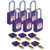 Compact SafeKey Key Retaining Nylon Padlock 1.5in Aluminum Shackle KD Purple 6PK - CPT-PRP-38AL-KD6PK