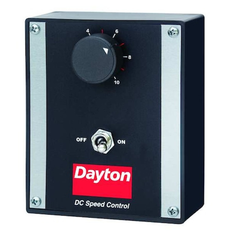 DC Speed Control, SCR, Enclosed, NEMA 1, 2A Max Current, 0 to 90/180V DC, ON/OFF, 25:1 - 4Z527