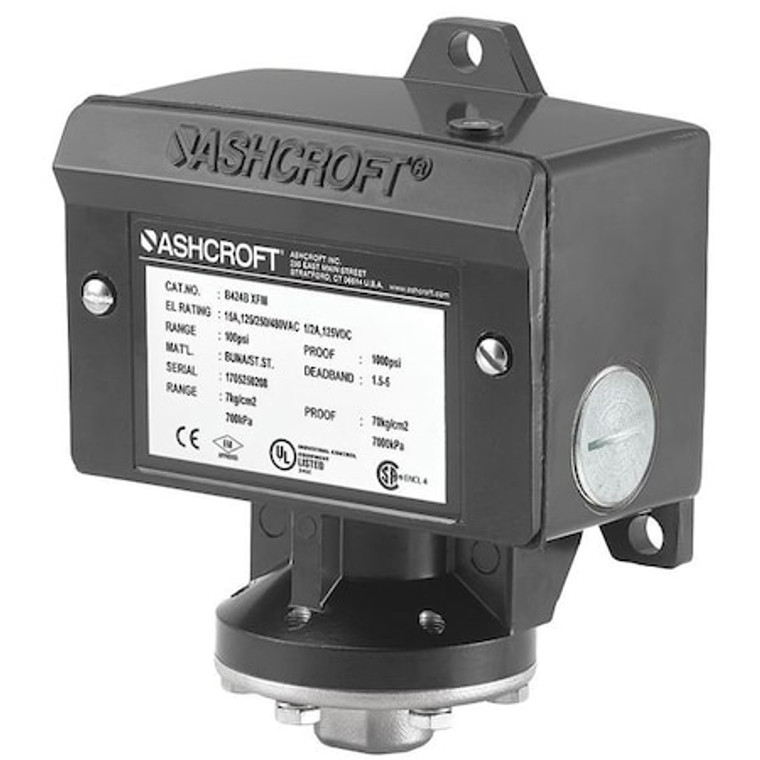 Pressure Switch, (1) Port, 1/4 in FNPT, SPDT, 1.5 to 15 psi, Standard Action - B424VXCYLM15