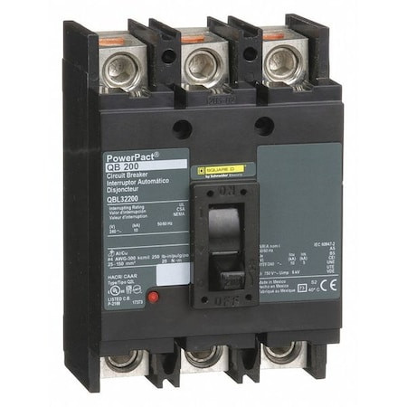 Molded Case Circuit Breaker, QBL Series, 200A, 3 Pole, 240V AC, 10kA at 240V AC - QBL32200