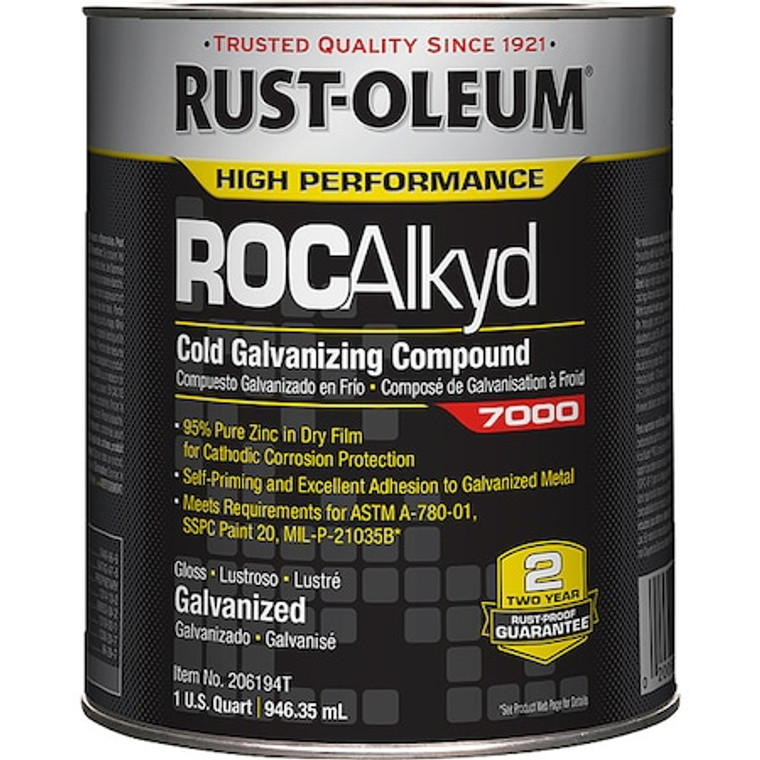 Cold Galvanizing Compound, High Performance, Exterior/Interior Solvent, Gray, Metallic, 1 qt - 206194T