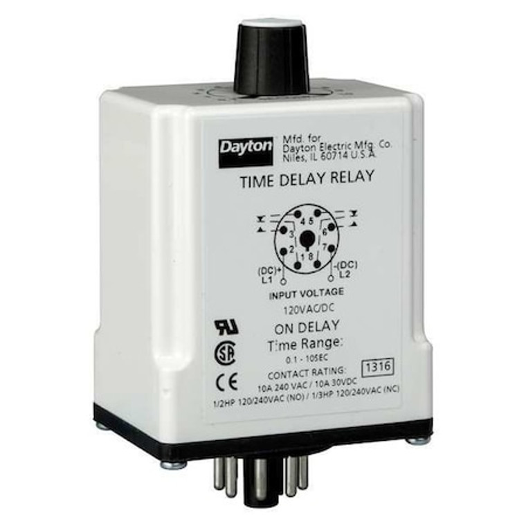 Time Delay Rlay, 120VAC/DC, 10A, DPDT, 8Pins - 1EGB6