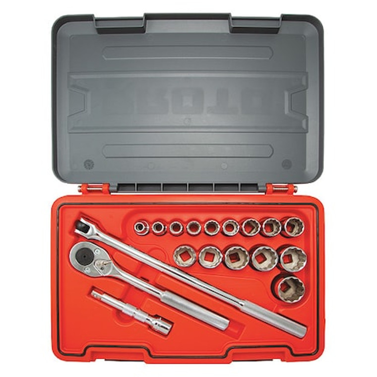 1/2 in Drive Socket Set SAE 18 Pieces 1/2 in to 1 1/4 in , Chrome - J54118T