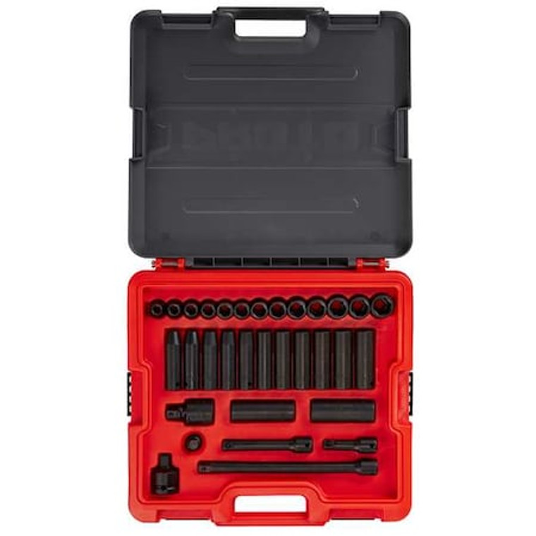 1/2 in Drive Socket Set Metric 32 Pieces 10 mm to 22 mm , Black Phosphate - J74232IM