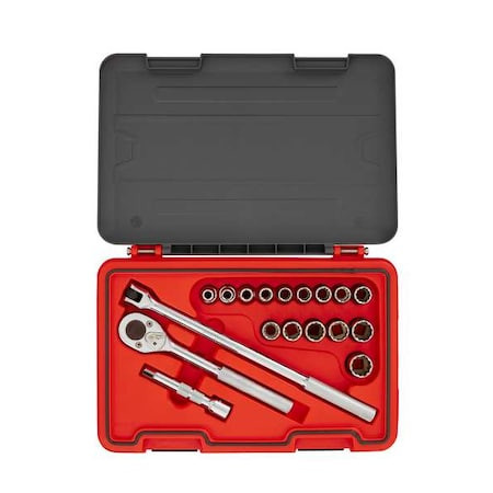 1/2 in Drive Socket Set Metric 18 Pieces 9 mm to 23 mm , Chrome - J54218T