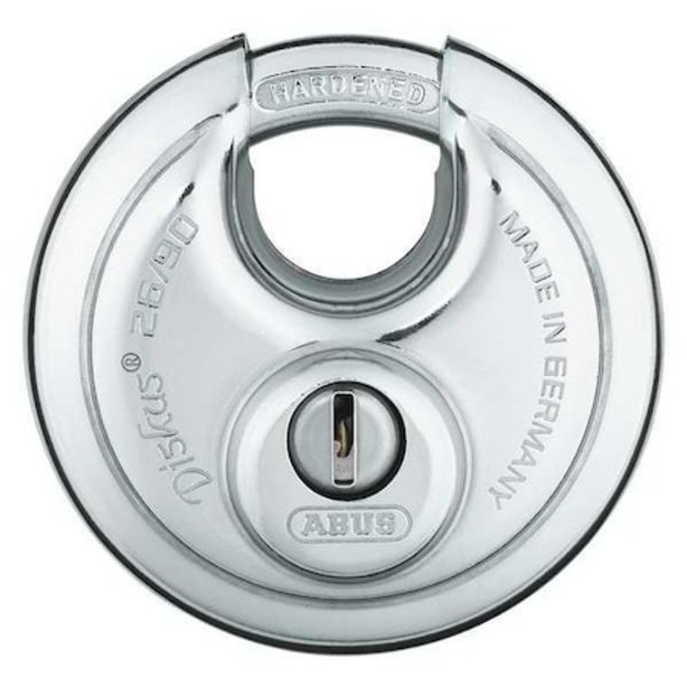 Padlock, Keyed Different, Partially Hidden Shackle, Disc Stainless Steel Body, Steel Shackle - 26/90 KD