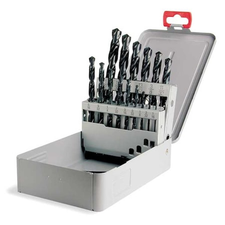 15PC 135° Heavy-Duty Jobber Length Drill Set Cle-Line 1801 Steam Oxide HSS RHS/RHC 1/16-1/2x1/32 - C21110