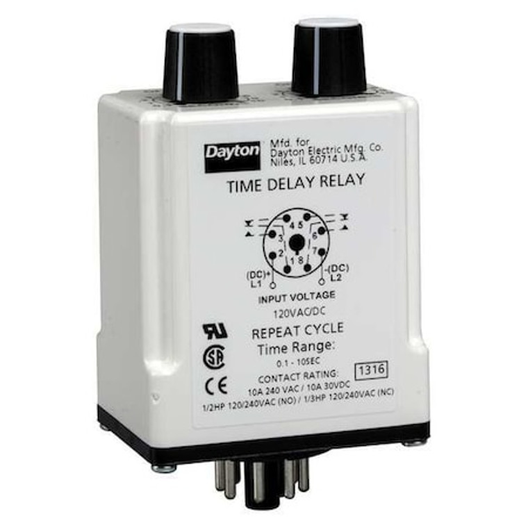 Time Delay Relay, 120VAC/DC, 10A, DPDT, Max. Time Setting - Timer: 3 min - 1EGD3