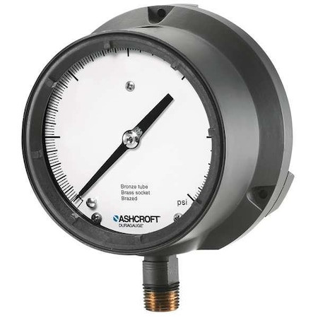 Pressure Gauge, 0 to 1000 psi, 1/2 in MNPT, Plastic, Black - 451379SSL04L1000#
