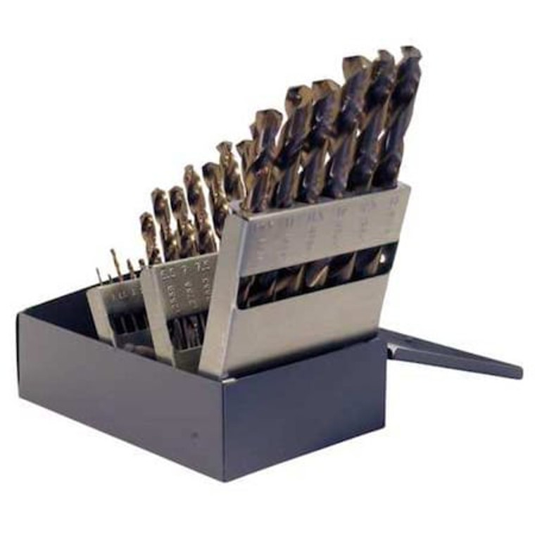 25PC 135° Heavy-Duty Cobalt Jobber Lngth Drill Set Chicago-Latrobe 550 Straw HSS-CO 8% 1mm-13mmx.5mm - 54127