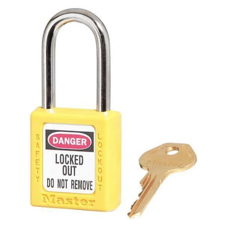 Lockout Padlock, Keyed Different, Thermoplastic, Standard Body, Steel, Yellow, Pack of 6 - 410S6YLW